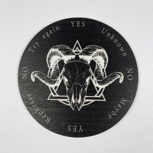 Ram Skull Dual Sided Wooden Pendulum Board Dowsing Divination Metaphysical 6" - Picture 2 of 2